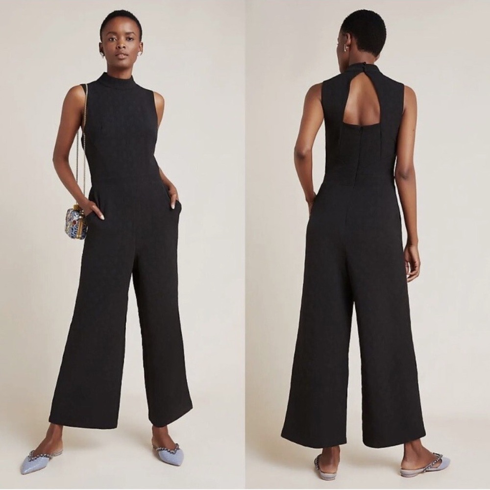 Anthropologie Eva Franco Sz Xs Charley Black Wide Leg Jumpsuit Academia Elegant - Picture 2 of 8